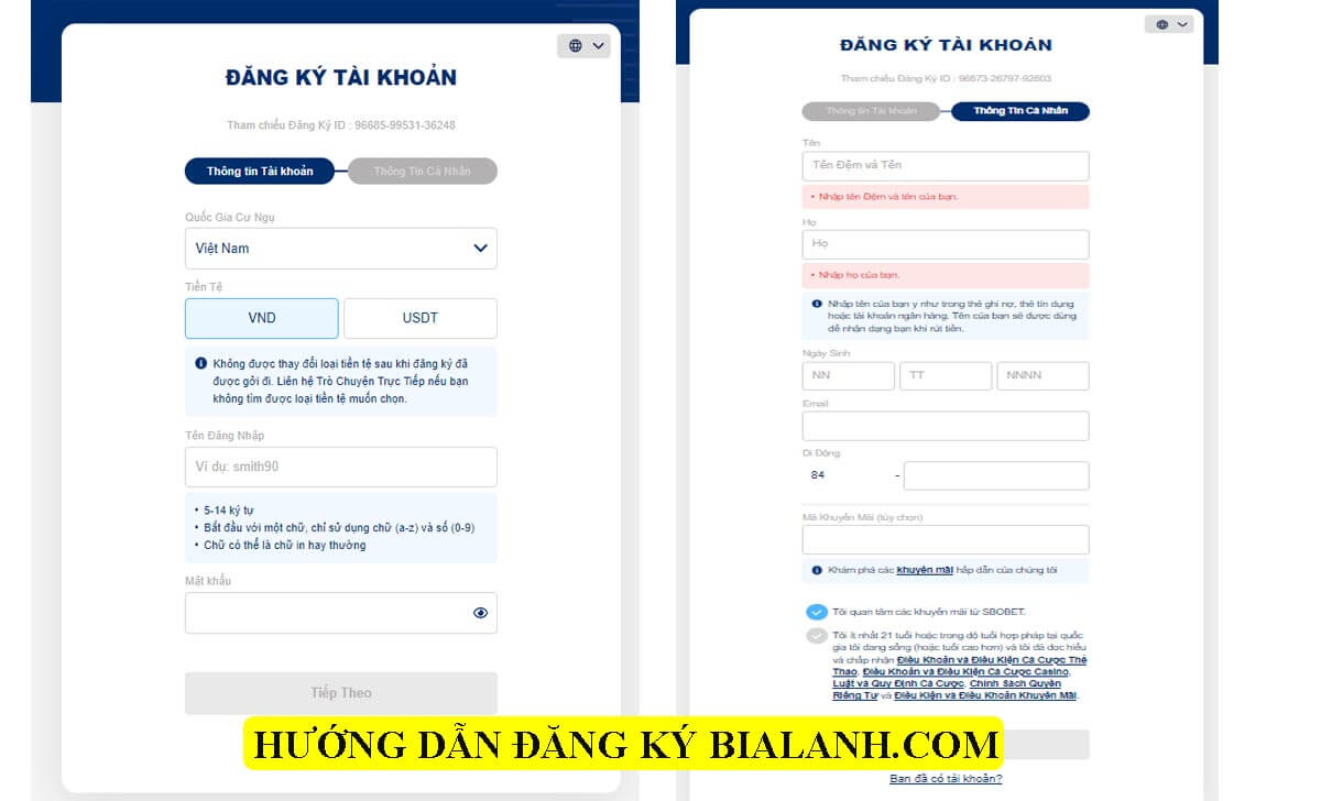 Hướng dẫn đăng ký tham gia cá cược SBOBET Bialanh.com